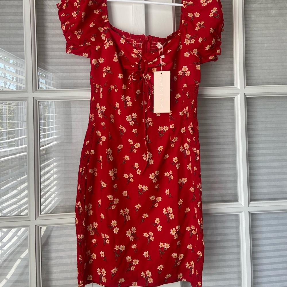 Hello Molly Red Floral Smocked Mini Dress